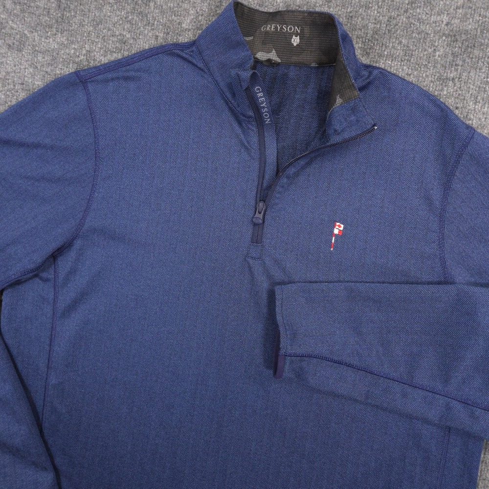 Greyson Friars Head Golf Club Tate 1/4 Zip Mens XL Blue Herringbone Performance